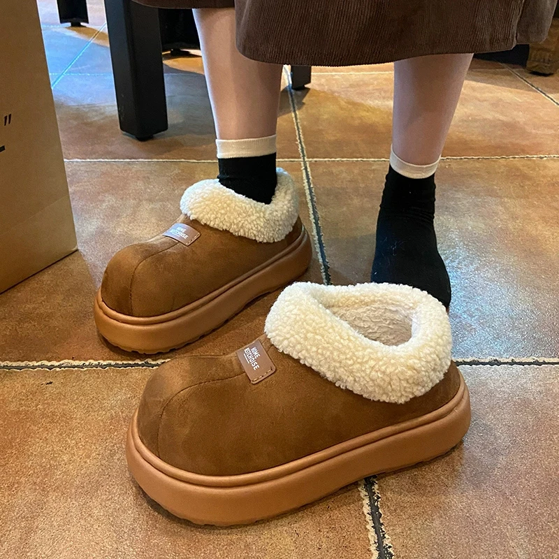 Luksusowa marka Design Big Head House Shoes For Women Winter Lamb Plush Warm Indoor and Outdoor damskie kapcie chinelos