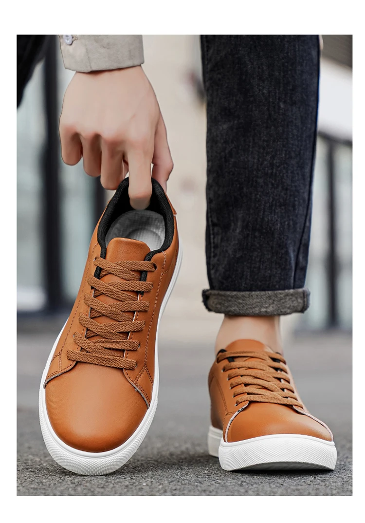 Klassische Herren-Schnürschuhe aus Leder mit Plateau-Sohle, Komfortable Rutschfeste Niedrige Skate-Sneaker für Stadt, Büro und Alltag – Detail 11