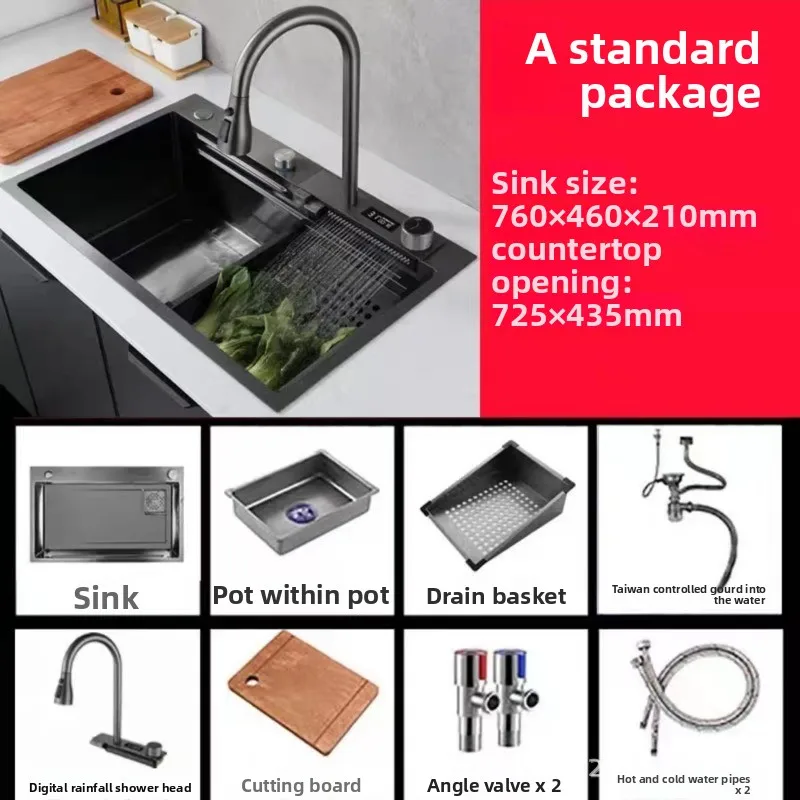 Kitchen Faucet Waterfall Style Stainless Steel Large Single Bowl Sink Handmade Home Use Kitchen Accessories Kitchen Sink