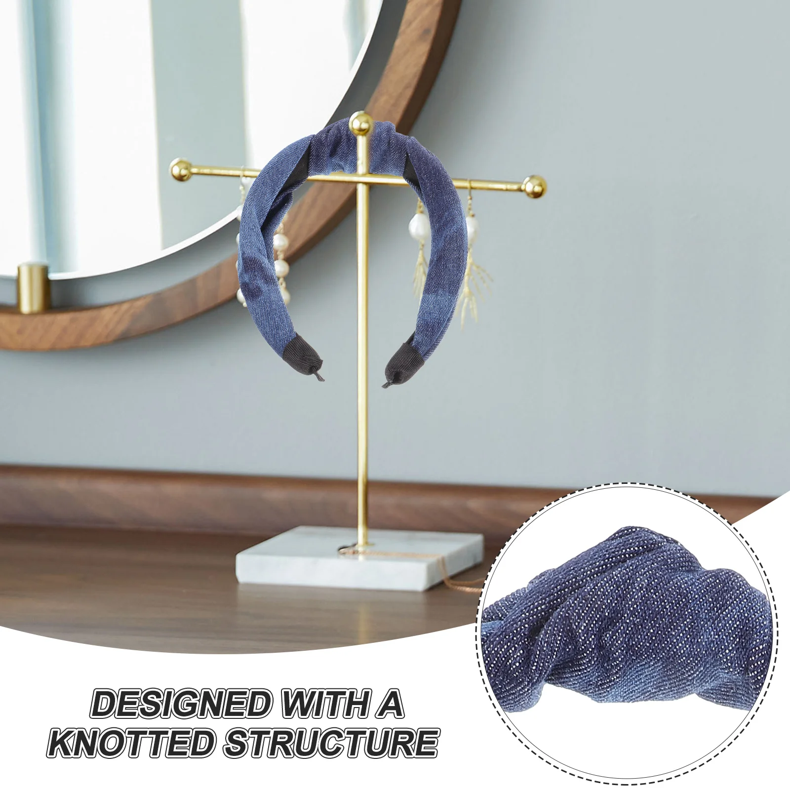 

Denim Knotted Headb Light Blue Fabric Women Hair Accessory Comfortable Elegant Hairstyle Daily Party Use Matching