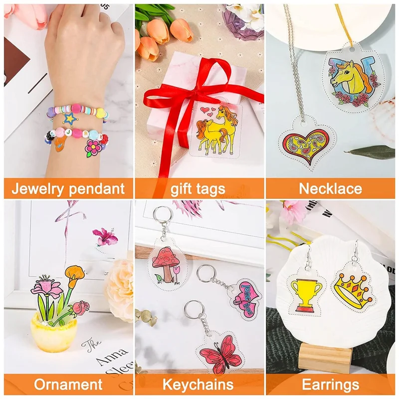 ورق فني منكمش، 50 قطعة من أوراق البلاستيك المنكمشة لسلاسل المفاتيح والأطفال Art Craft Markingab13 #2