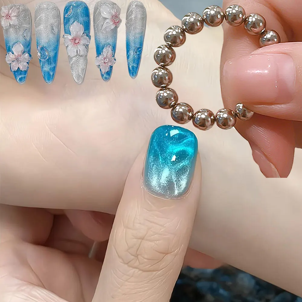 

20Pcs/Set Round Magnet Beads Multi-function Nails Sparkling Flower Carving Cat Magnet Gel Polish Water Ripple Effect Nail Art To