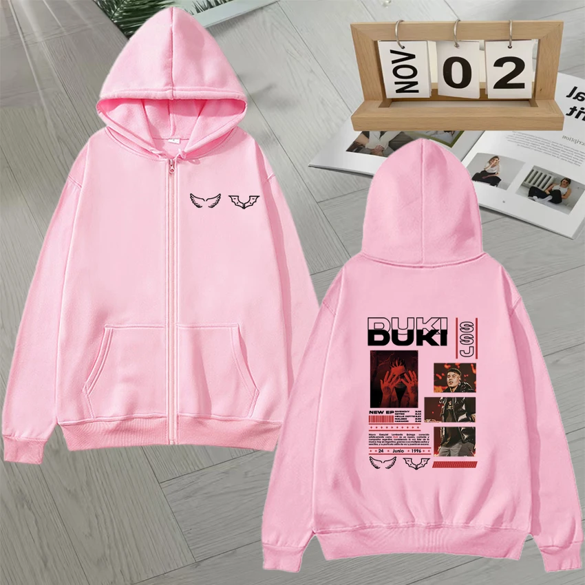 2025 New In Rapper DUKI Music Album Hip Hop Zipper Print Hoodie Autumn Winter Men Women Fleece Long sleeve Unisex Oversized Coat