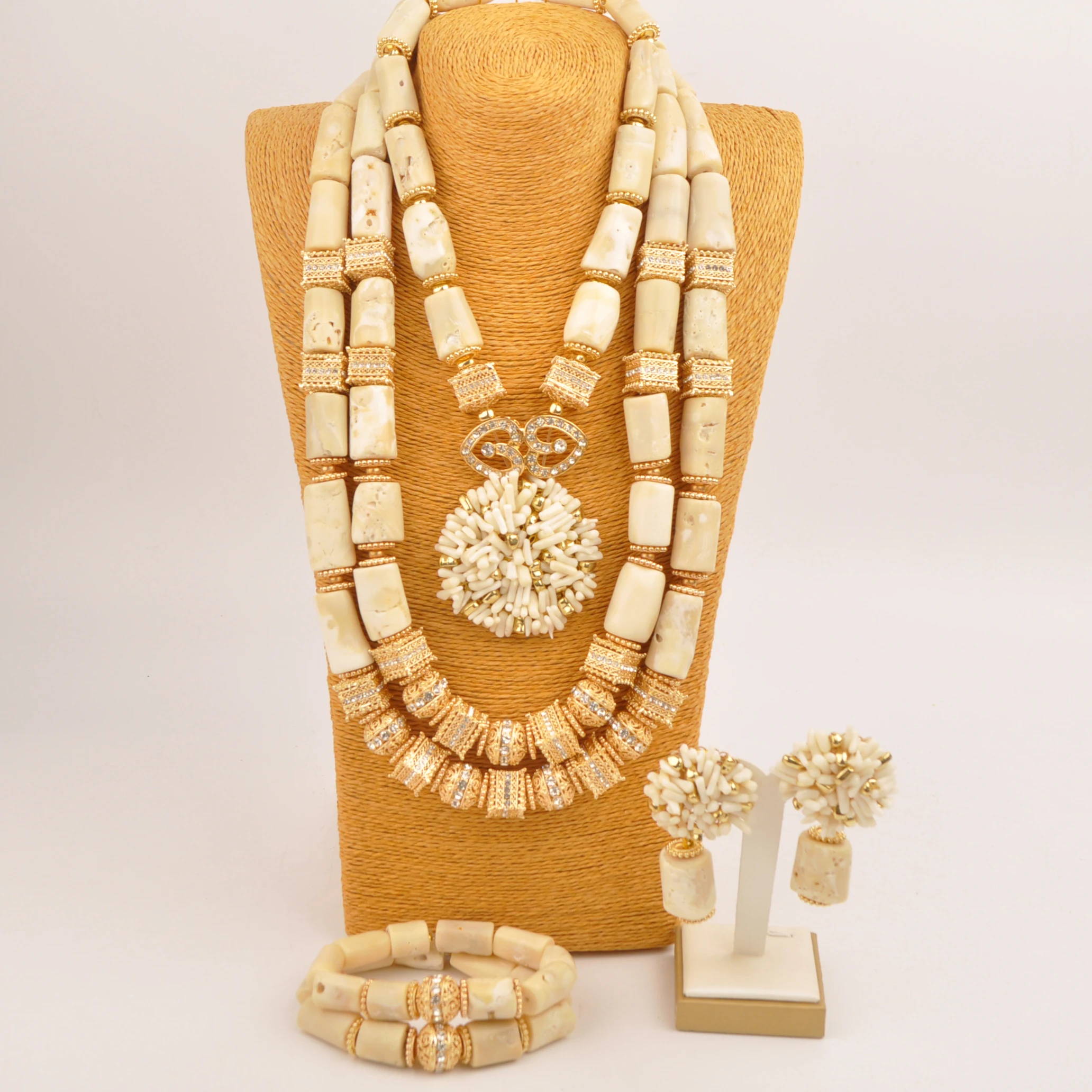 

Nigerian Bride Jewelry Real White Coral Necklace African Beads Jewelry Set