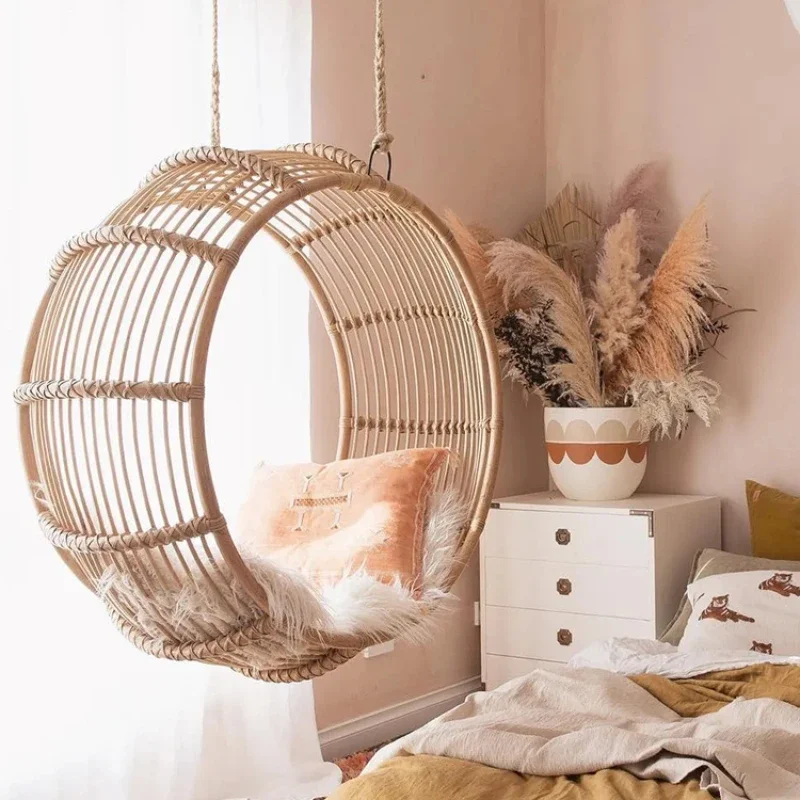 Swing Retro Bedroom Real Rattan Woven Glider Children Princess Rocking Chair