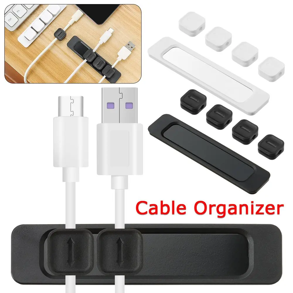 4 Hole Cable Organizer Magnetic Cable Management USB Cables Holder Silicone Flexible Desktop Clips for Mouse Wire Organizer