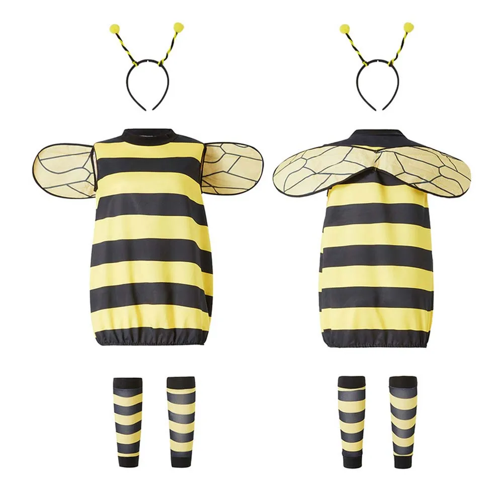 Kid Adult Halloween Fancy Honey Bee Costume Outfit with Butterfly Wings