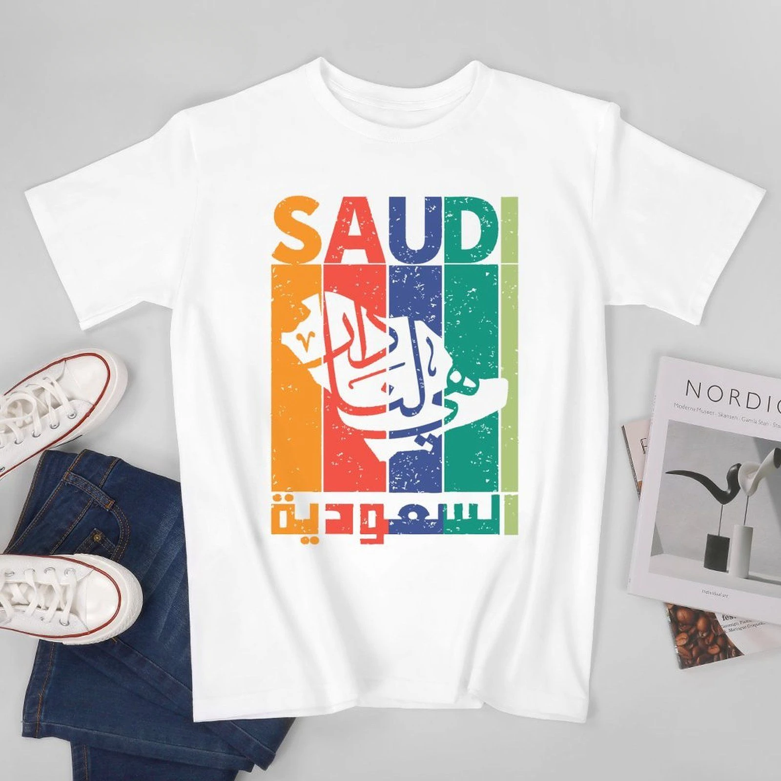 Classic Saudi Arabia National Day KSA Graphic T Shirts for Woman Vintage Nostalgia Cotton Tshirt O-neck Tees Streetwear