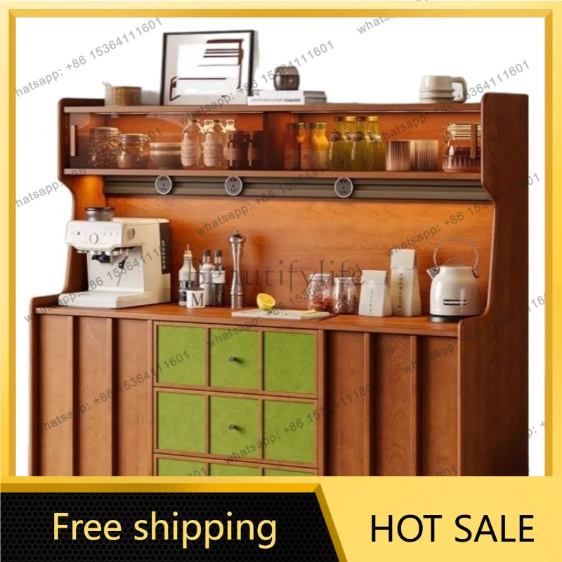 Zj. Simple modern rubber wood rust-proof compartment storage high cabinet living room wine cabinet