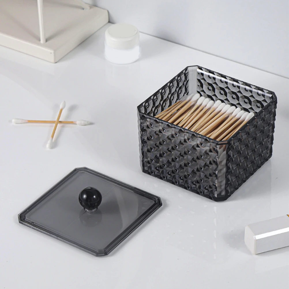 

2pcs Makeup Cotton Organizer Acrylic Vanity Storage Box Clear Lidded Container For Cotton Swabs Swab Dispenser Desk Bathroom