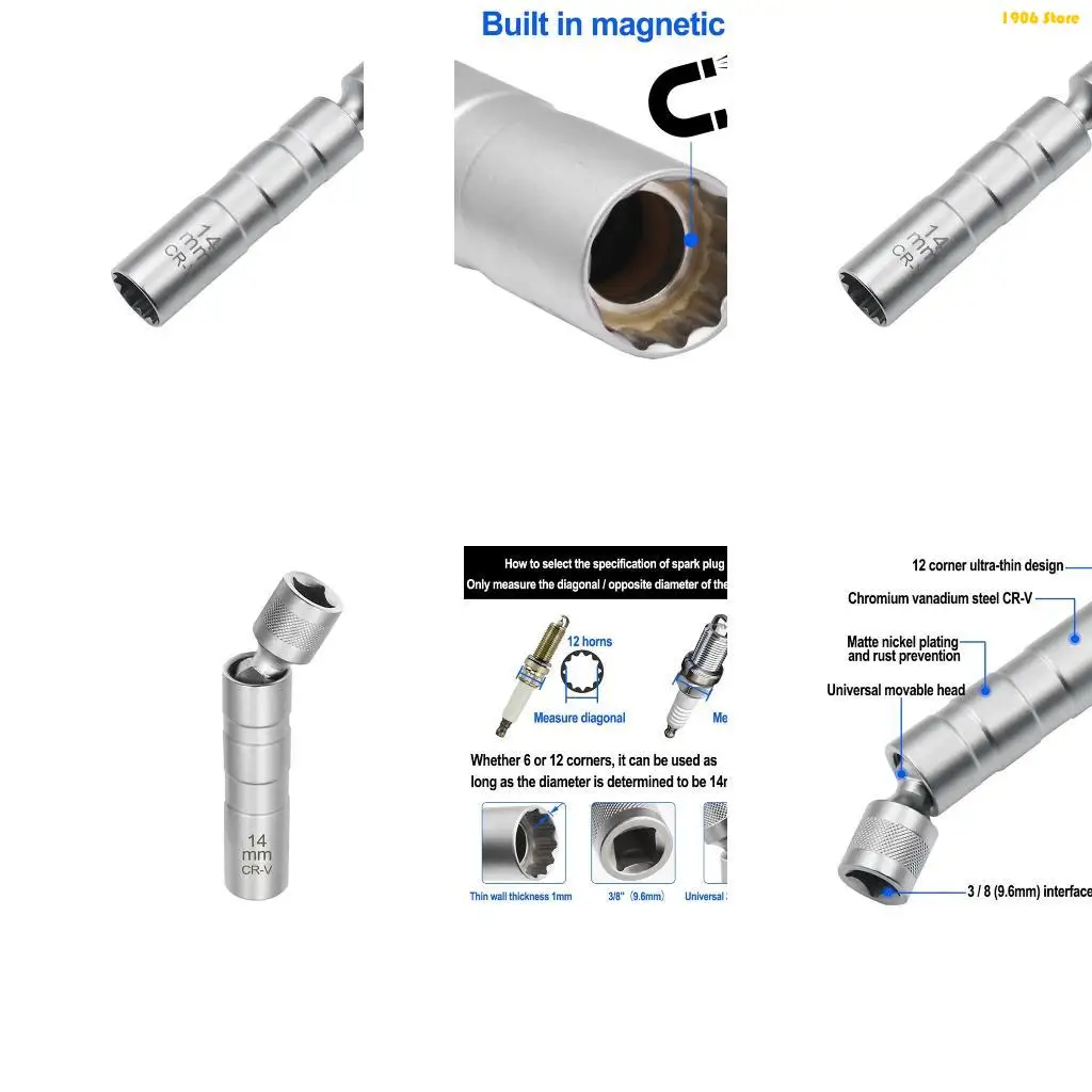 U1JB Thin Walled for Spark Plug Socket Universal Joint 3/8-Inch Drive 12 Poi
