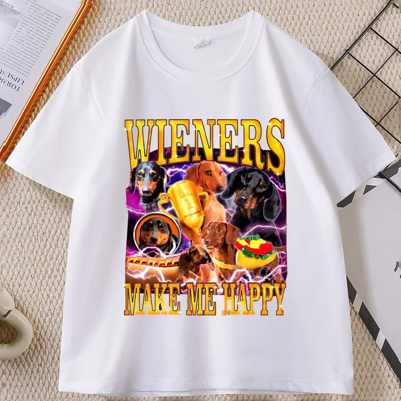 Funny Wiener Dog T-Shirt for Men Women Dachshund Graphic T Shirts Cotton Short-sleeved Man Clothing Harajuku Streetwear
