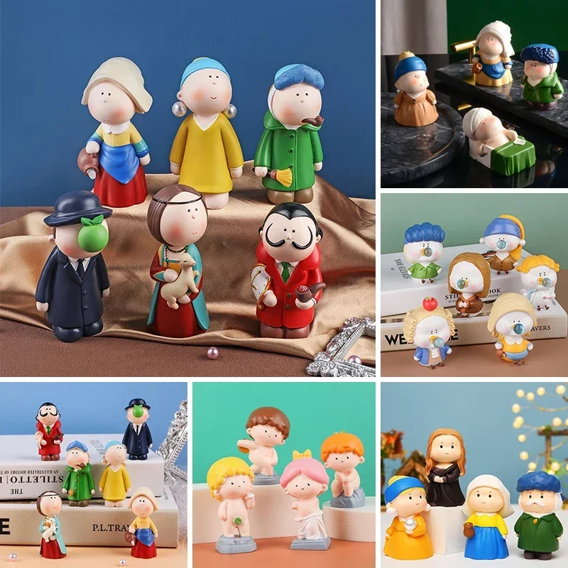 Van Gogh Figurine Car Decor Creative Artist Figurine Cute Cartoon Mona Lisa Model Home Living Room Desktop Decoration