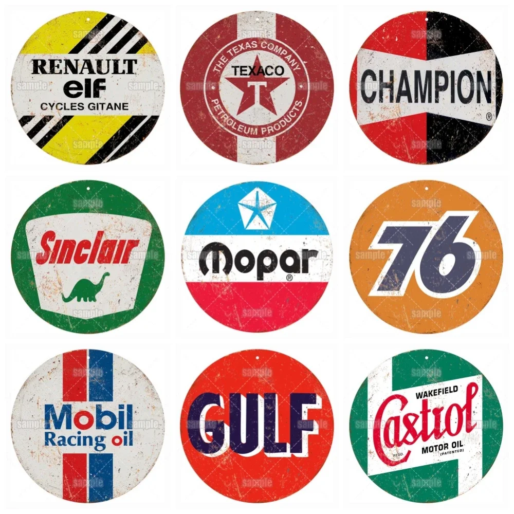 Vintage Gas Station Wood Plaque Wall Decor Gulf Motor Oil Round Wooden Signs  for Bar Garage Man Cave Home Hanging Plate RJ-001