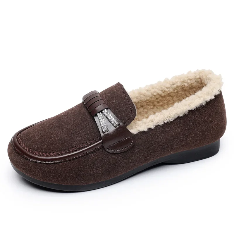 Women Winter Casual Shoes New Moccasins Soft Flat Non-slip Loafers 2024 Fashion Comfort Warm Plush Slip on Female Cotton Shoes