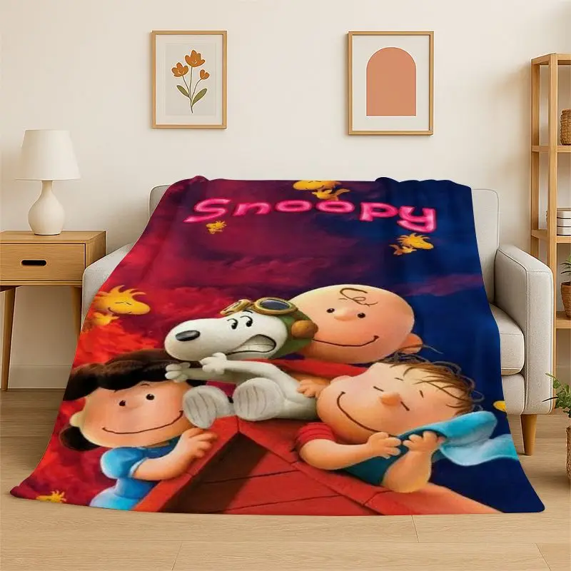 HD Funny S-Snoopy Cartoon Dog Flannel Blanket Soft Warm Throw Blanket for Bedroom Living Room Bed Travel office Picnic Fest Gift