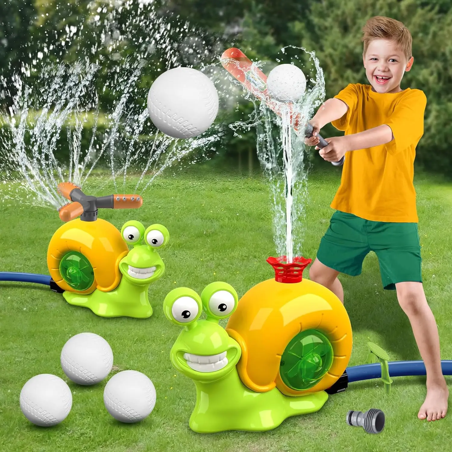 

2 in 1 Water Sprinkler Baseball Toy for Kids Baseball Toy Water Game 360° Roating Spray Play for Summer Backyard Lawn Pool Party