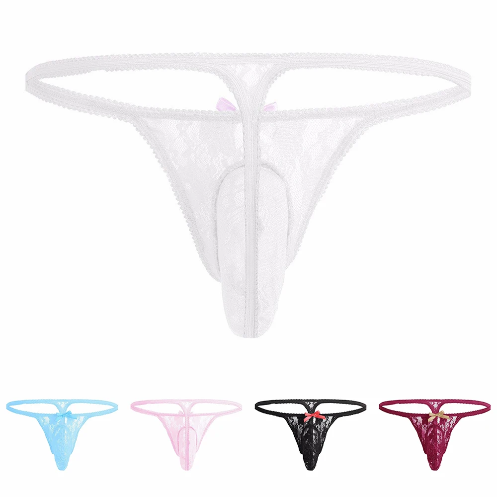 Brand New Fashion All Seasons Daily Men Slip perizoma Comodo G-String Lingerie di pizzo Mutandine a rete Custodia con fiocco
