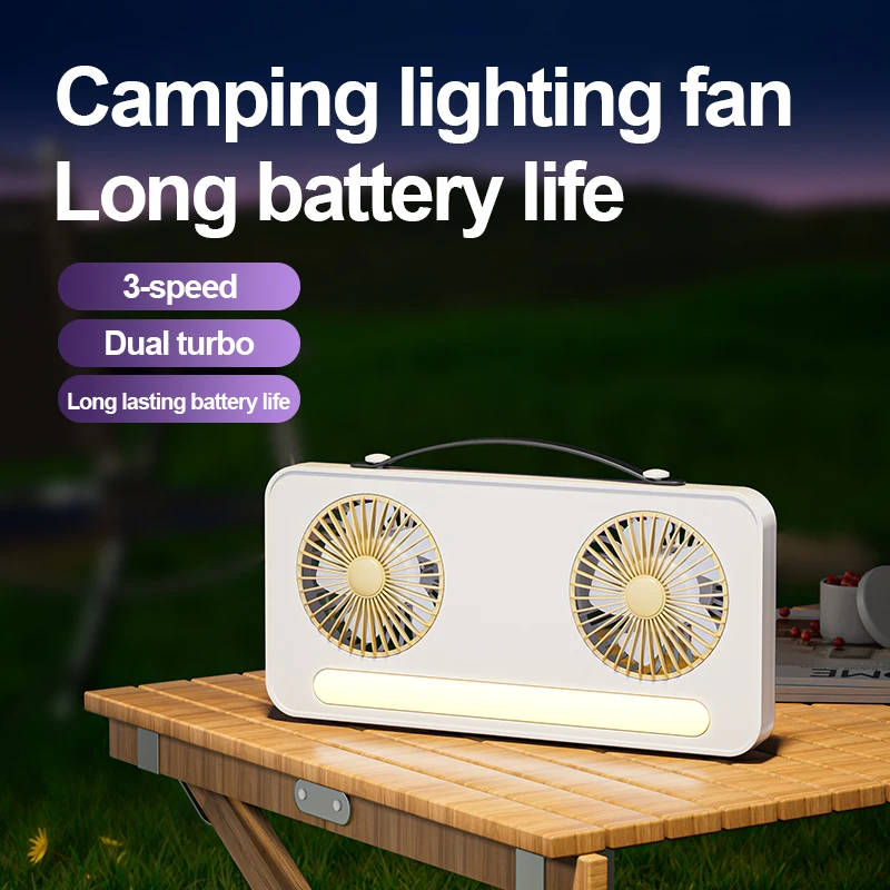 Ventilateur de bureau à éclairage LED à corps mince et Compact, bureau à vent à trois vitesses avec lanière, mural