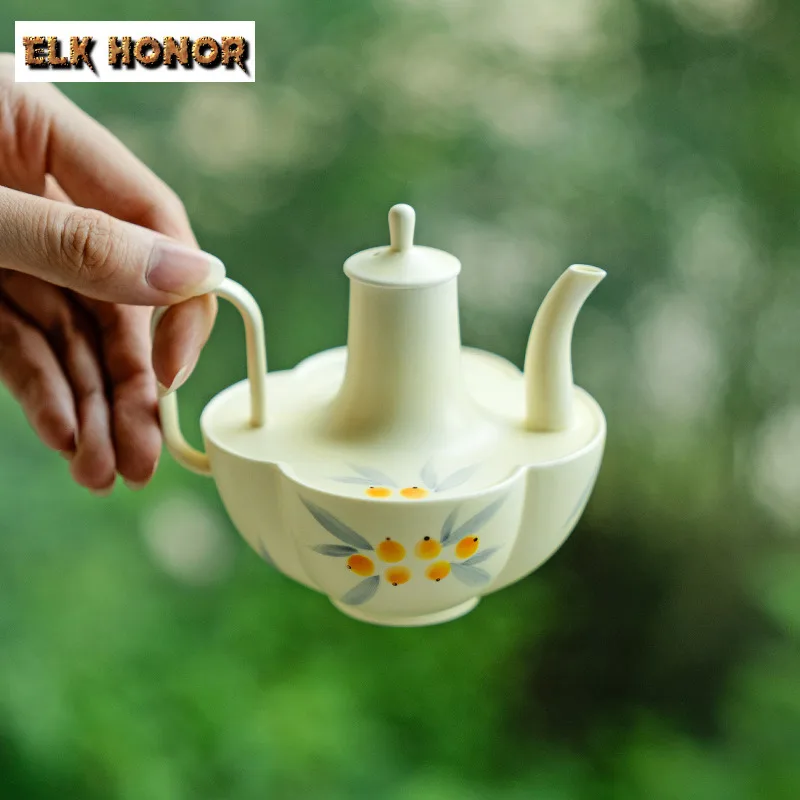 Pure Hand-painted Loquat Ceramic Teapot Exquisite Powder Yin Warming Vessel For Wine Tea Stove Small Tower Kettle Kung Fu Teaset