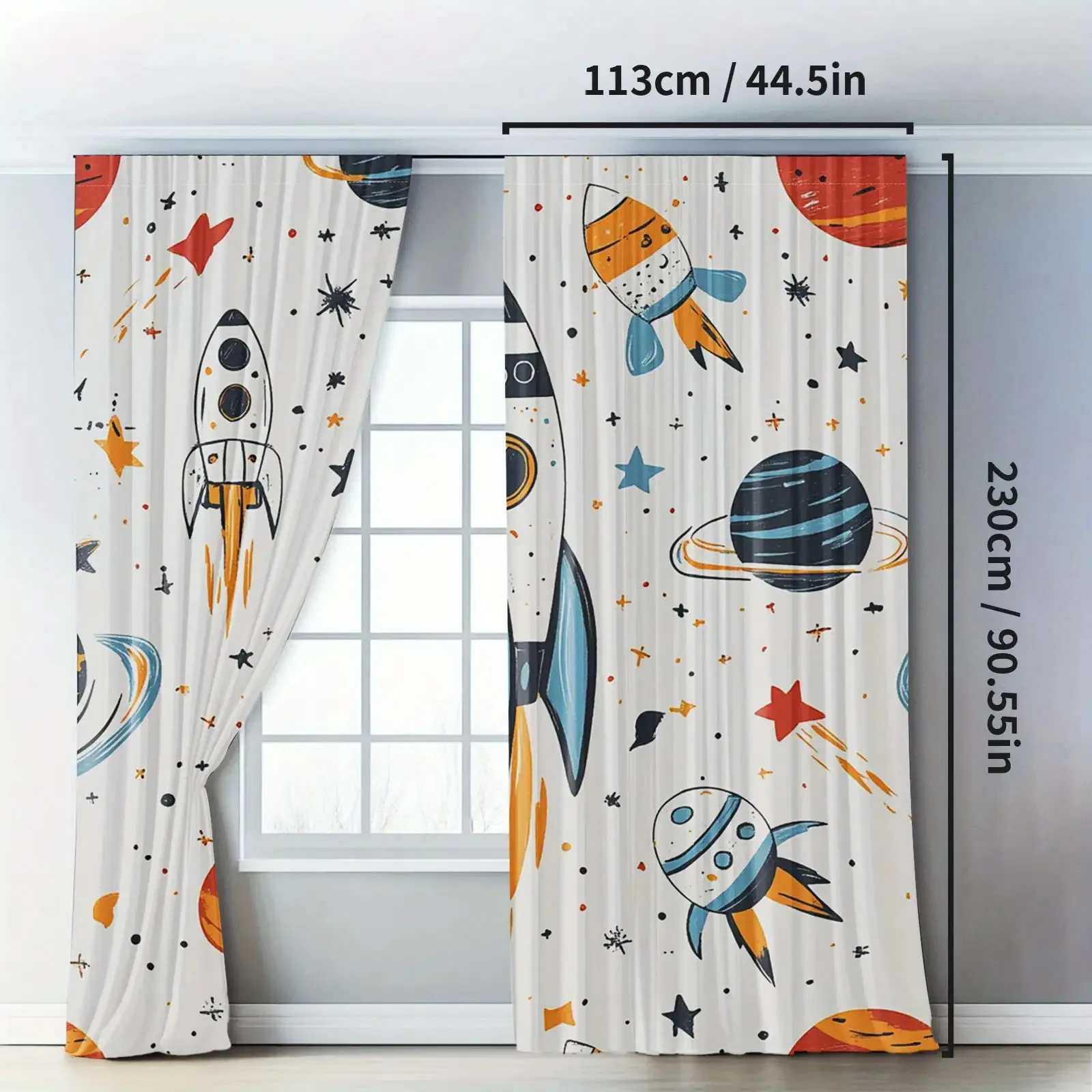 Space Rocket Curtain, Cartoon Planet Kids Blackout Curtains, Solar System Nursery Decor, Galaxy Star Children's Room Drapes
