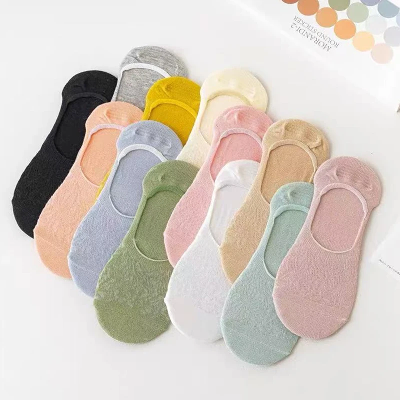 1/5/10/15/20Pcs Random Women Macaron Solid Hollow Mesh No Show Socks,Breathable Sweat Absorbing All-Match Casual Liners