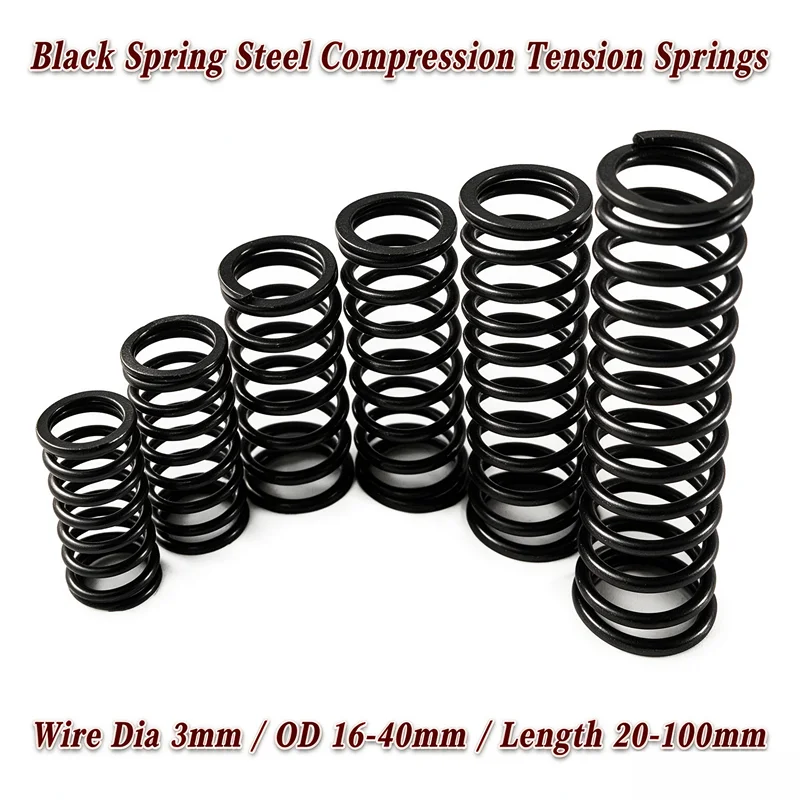 Black Spring Steel Compression & Tension Extension Springs Wire Dia 3mm OD 16-40mm Length 20-100mm Coil Hardware Spring