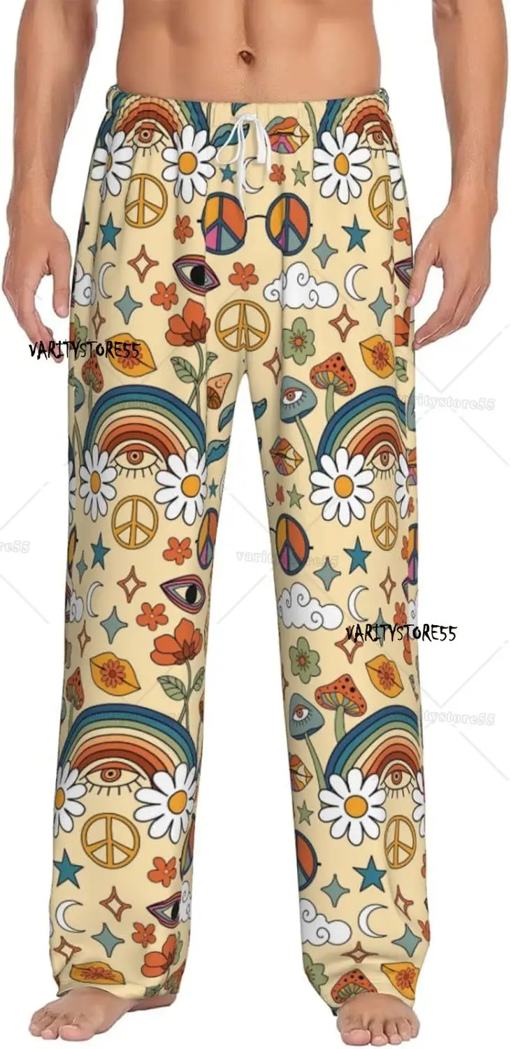 

70s Hippie Style Mens Pajama Pants Comfy Lounge Pants Casual Bottoms