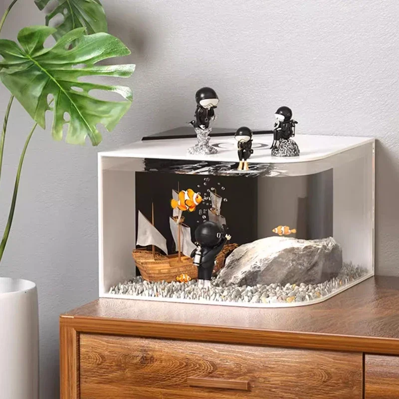 Simple Design Glass Aquariums Nordic Desktop Living Room Originality Aquariums Fish Tanks Luxury Pet Products Acquario LLAQ