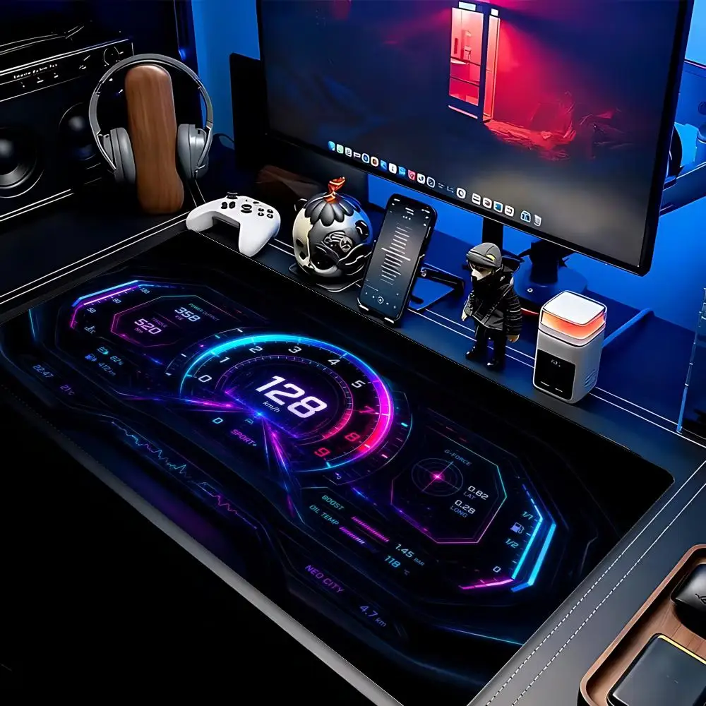 Large XXL Deskpad Vintage Mechanical Modern Neon Car Dashboard Design Rubber Anti-slip Gaming Keyboard Mouse Mats For Desktop