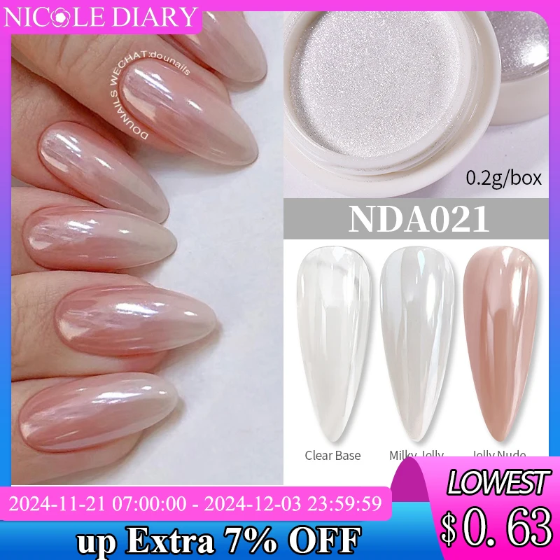 NICOLE DIARY Bright White Pearl Nail Powder Moonlight Plating Mirror Aurora Effect Pigments UV Gel Polish Chrome Dust Nail Decor