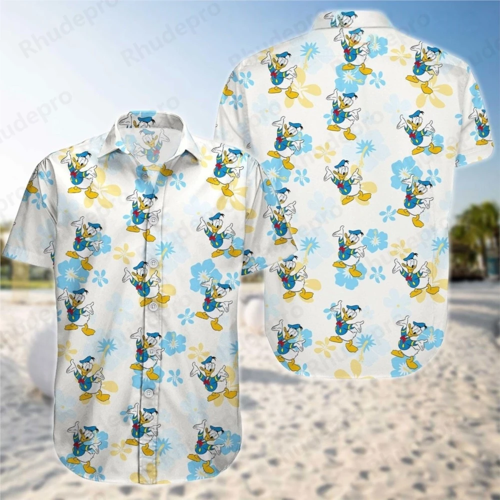 Disney 2025 Donald Duck Hawaiian Shirts Men Women Short Sleeve Shirts Duck Tales Summer Casual Vacation Buttons Beach Shirts