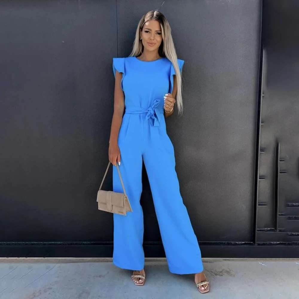 2024 Summer Casual Jumpsuits Fashion Butterfly Sleeve Wide Leg Jumpsuit Women New in Elegant Romper Vintage Streetwear Overalls