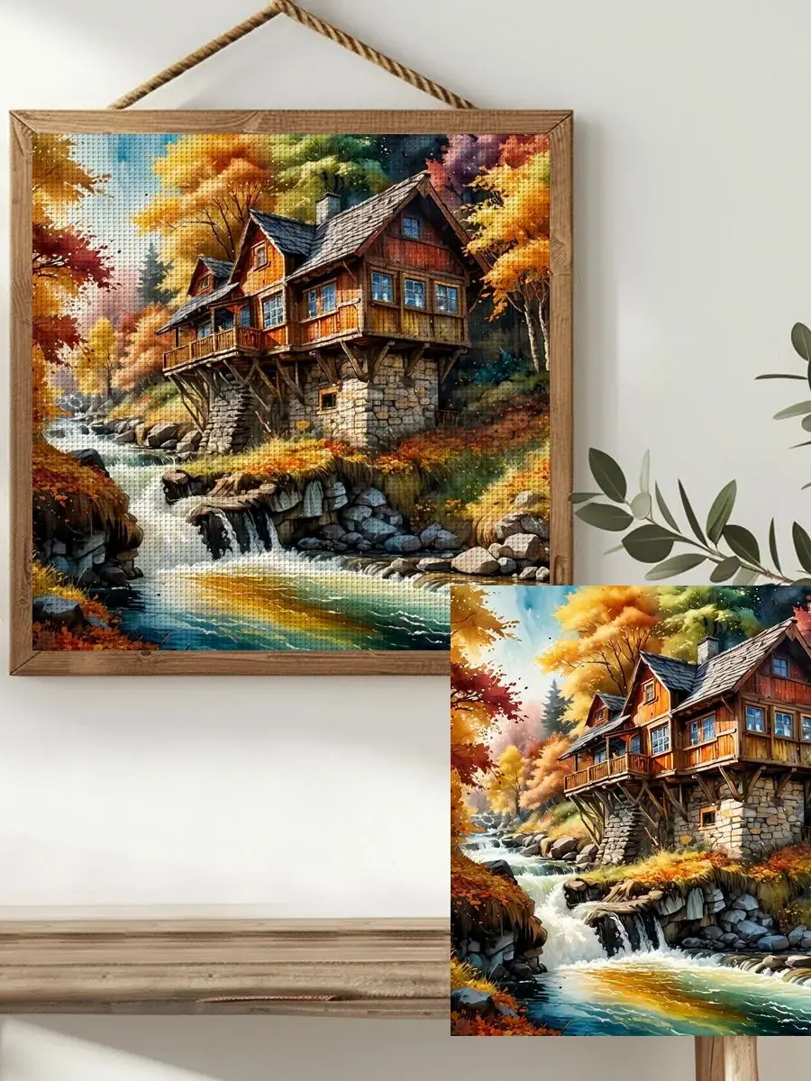 1 Stück 40X40CM/15,74 Zoll Bergmotiv Gesticktes Kreuzstich-Set DIY-Kit 11CT/14CT DIY-Stickset Kreuzstich-Set Neuheit – Detail 1