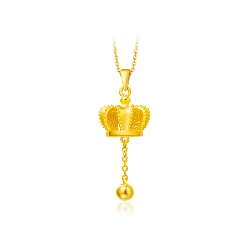 Collier pendentif couronne en or jaune 24 carats, 9999 or véritable