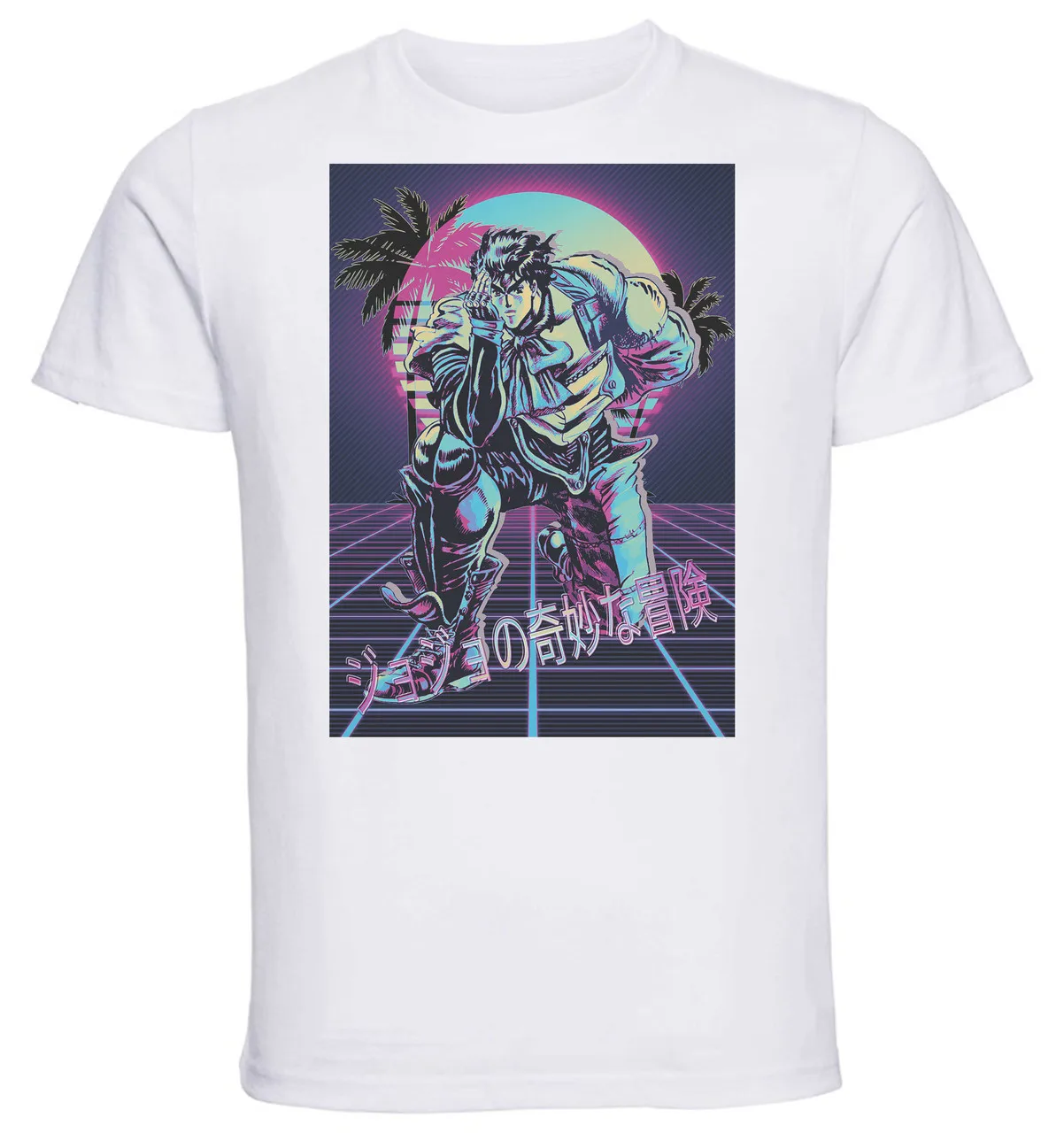 T-Shirt Unisex White Vaporwave 80s Style Jojo's Bizarre Adventure Phanthom Blood Jonathan Joestar Variant 01