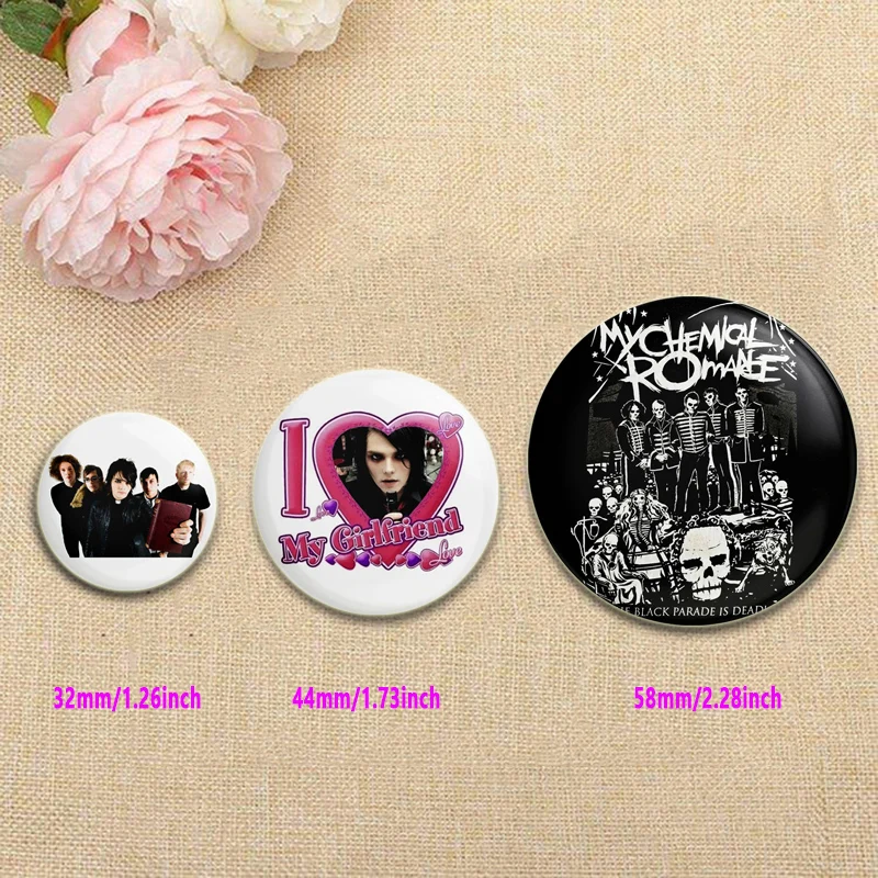 My Chemical Romance Round Brooches Famous Punk Band Lapel Pins Music Badges Fan Collection Accessories Jewelry Handmade Gifts