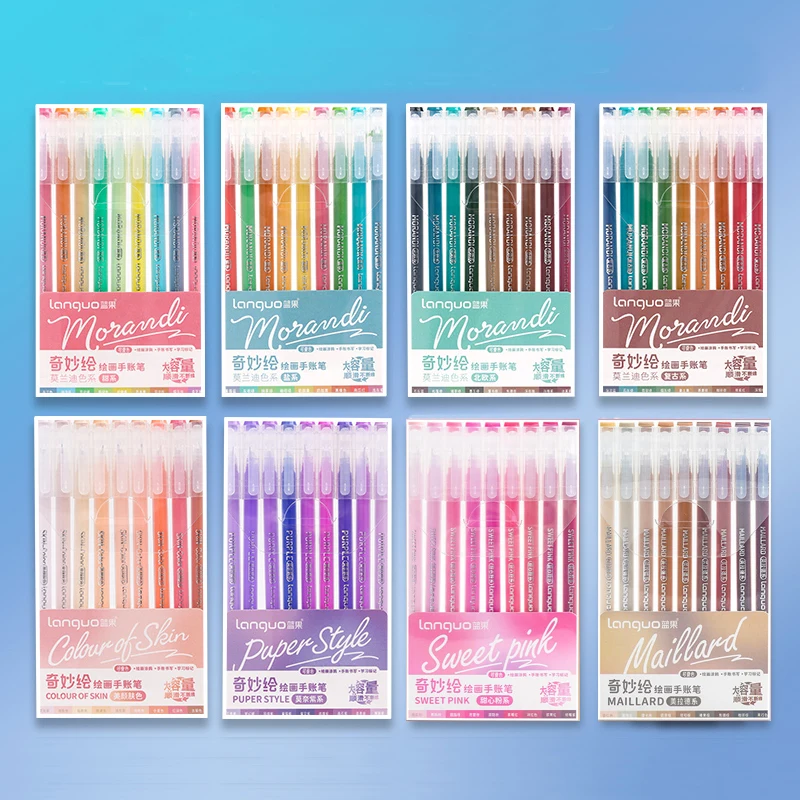 9 Pcs/Set Morandi Colored Pens Multi Color Drawing Ink Gel Pen Art Marker Liner Students School Office Painting Stationery