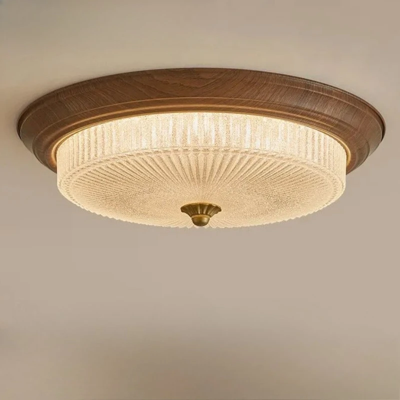 

Retro Wabi Sabi Style Home Ceiling Lights Walnut Wood Grain Glass Lampshade LED Chandelier Balcony Aisle Bedroom Study Luminaire