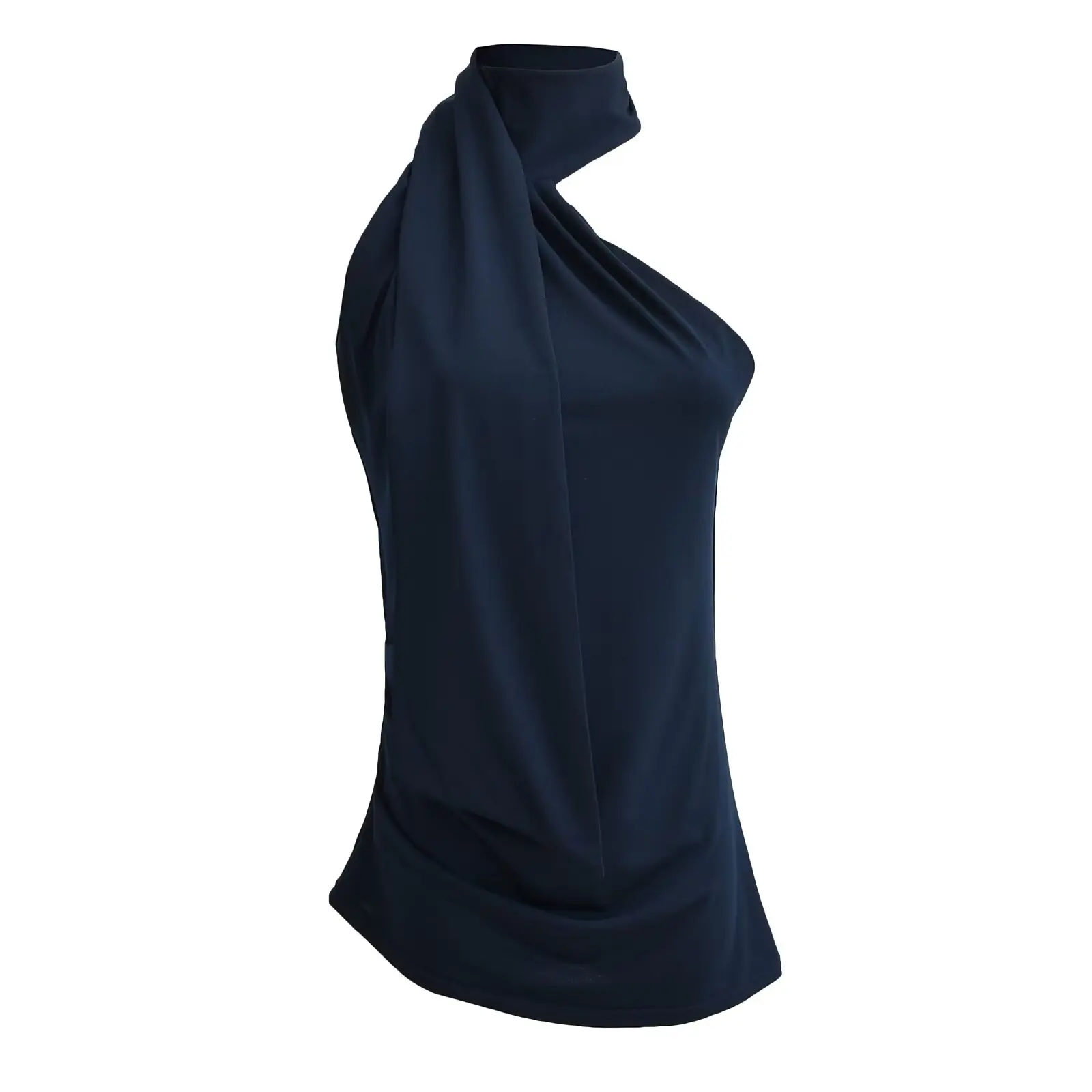 디자인 숄더 드레이프 화이트 슬리밍 탑 여성 여름 핫 솔리드 컬러 스파이시 걸 비대칭 민소매 베스트 스트리트 스타일