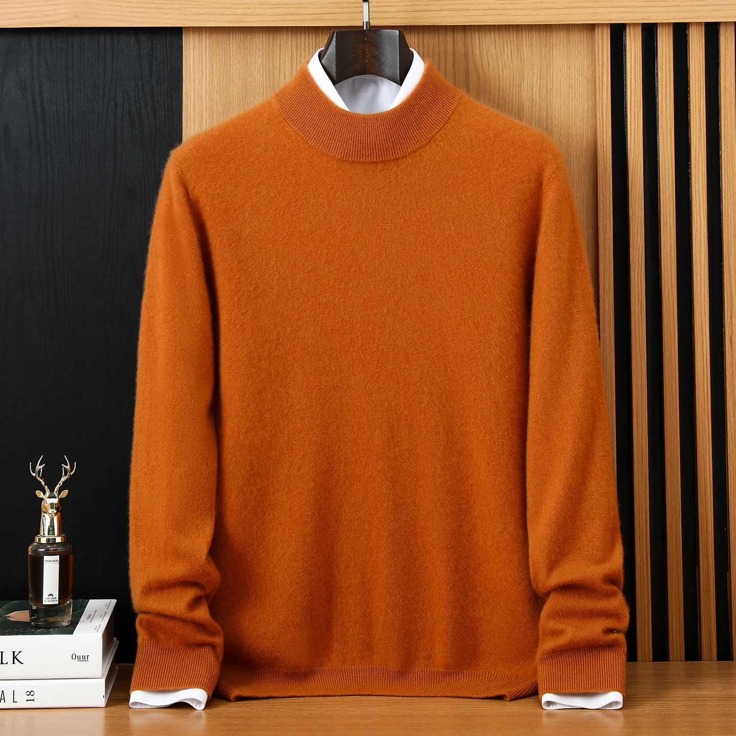 

Осень/зима, мужской пуловер из 100% чистого кашемира, деловой повседневный однотонный вязаный свитер, свободные топы с высоким воротником, базовый джемпер