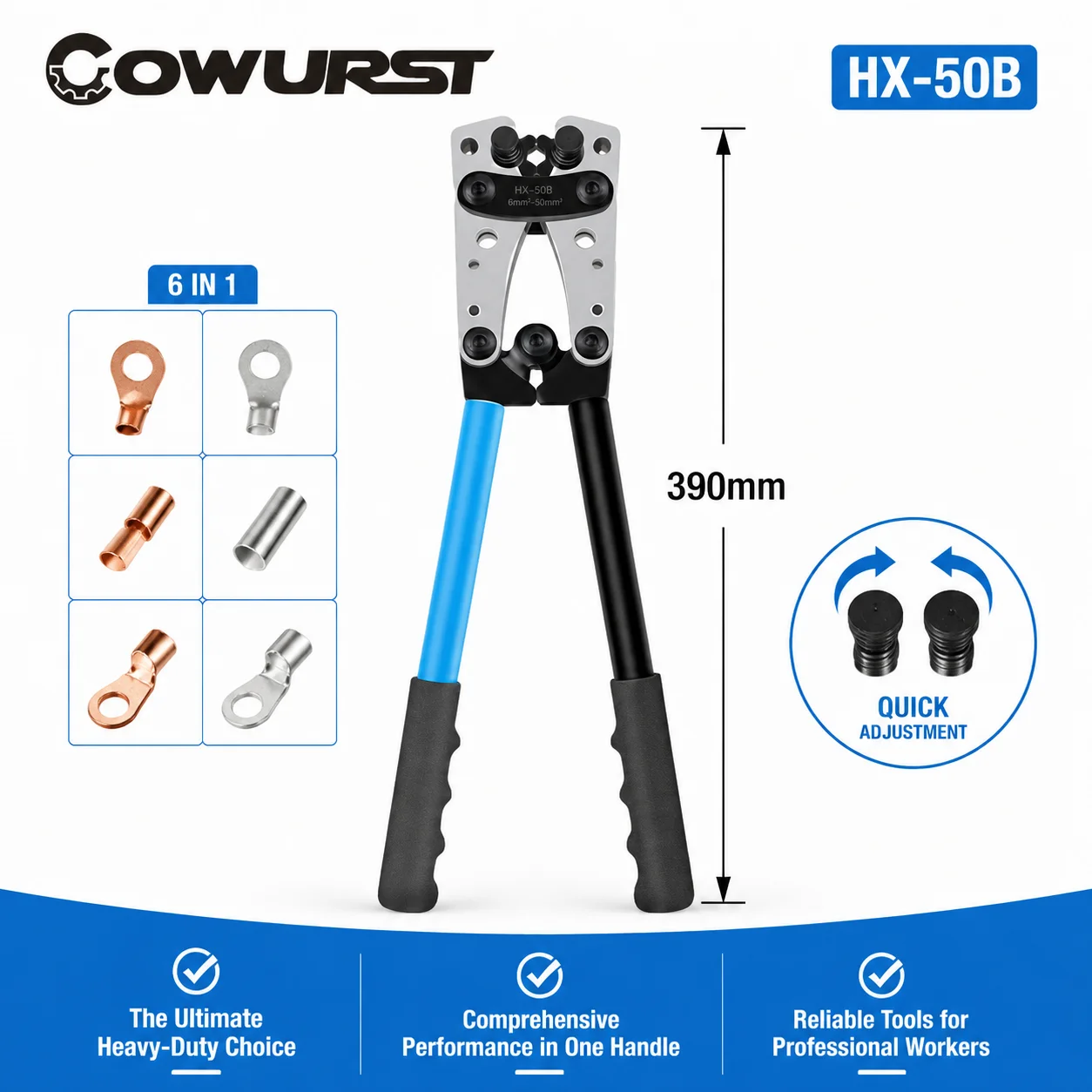 hx-50b-銅製ラグ圧着ペンチ、6-50mm²-10-0awg-端子圧着工具、sc-ot-裸銅端子に適合