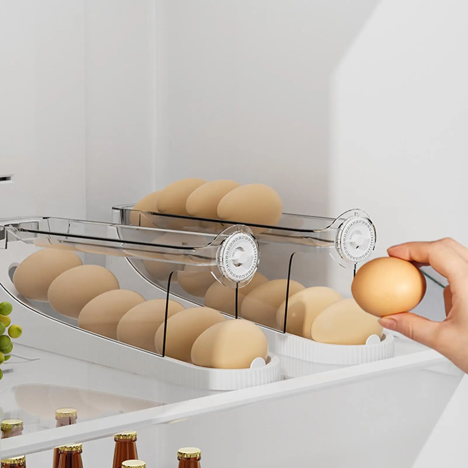 

Egg Dispenser for Refrigerator Rolling Double-Layer Container Egg Rack for Kitchen Counter Boiled Pantry Table Home