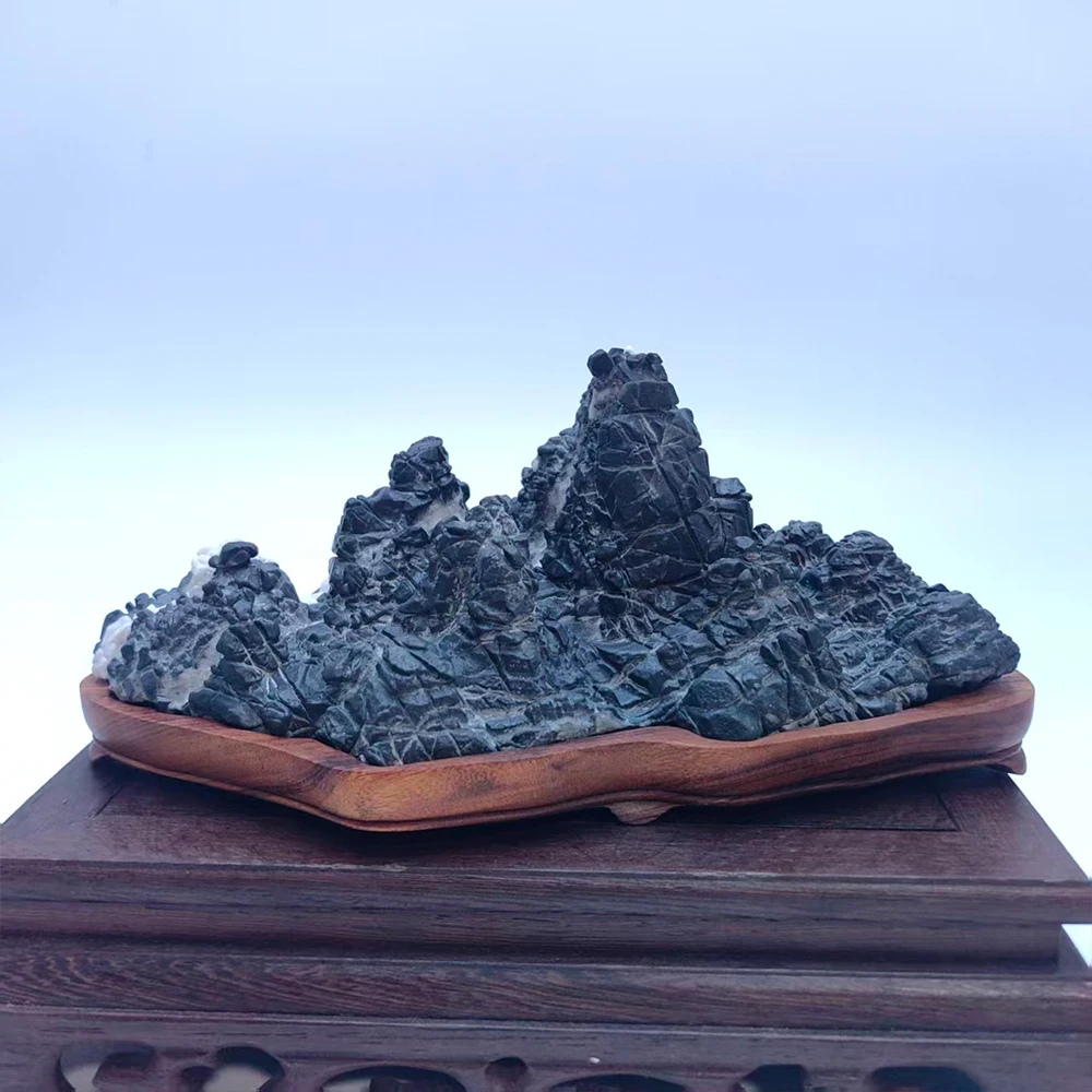 1PC Suiseki Stone Natural Black Mountain Rock Home Office Decor Rough Mineral Piedra Decorativa
