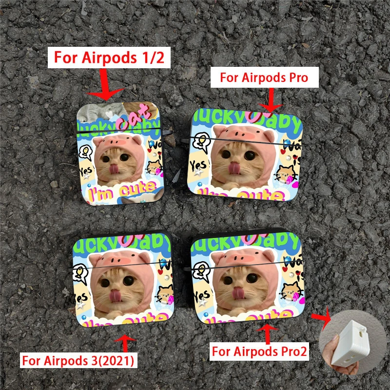 Funny Cute Cat Meme Airpod Case for Airpods 1 2 3 Pro Pro2 2022 Soft Earphone Covers Cartoon Vintage Funda