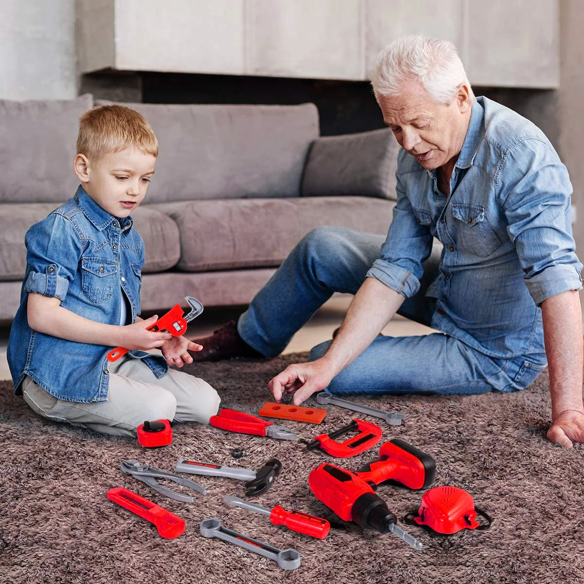 45-teiliges Kinder-Werkzeugset, Rollenspiel-Reparatur-Set, pädagogisches Lernen, Rollenspiel für Kinder, Jungen, Entwicklung der Hand-Auge-Koordination