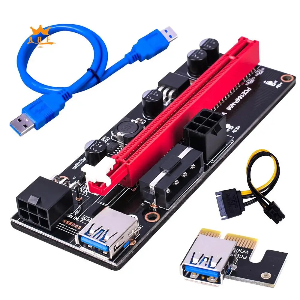 

A08E-PCI-E Pcie Riser 009 Express 1X To 16X Extender PCI E USB Riser 009S Двойная 6-контактная карта адаптера SATA 15Pin для биткойн-майнера