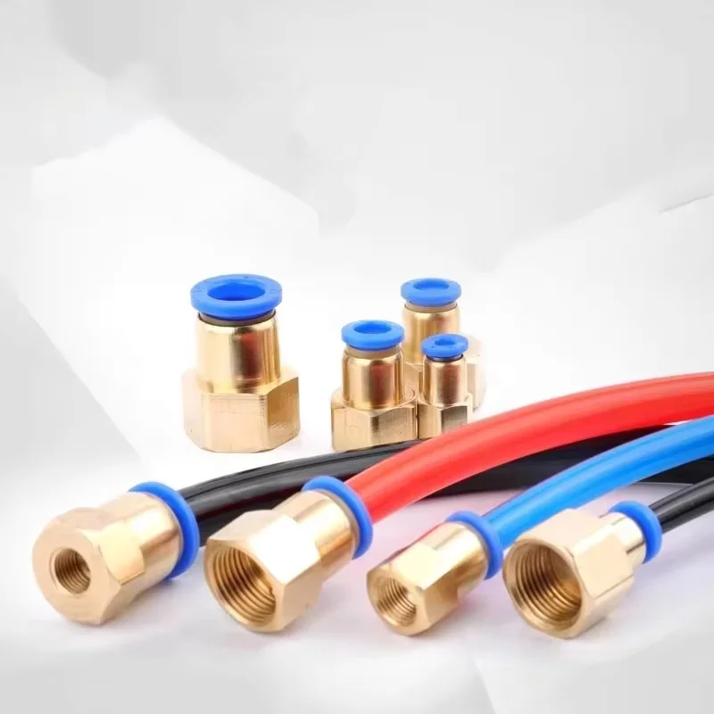 2PC Brass PCF Air Pipe Fitting Set Quick Joint Fit Pneumatic Connectors with 1/8' 3/8' 1/2' BSP 1/4' Female Thread for 4-12mm Ho