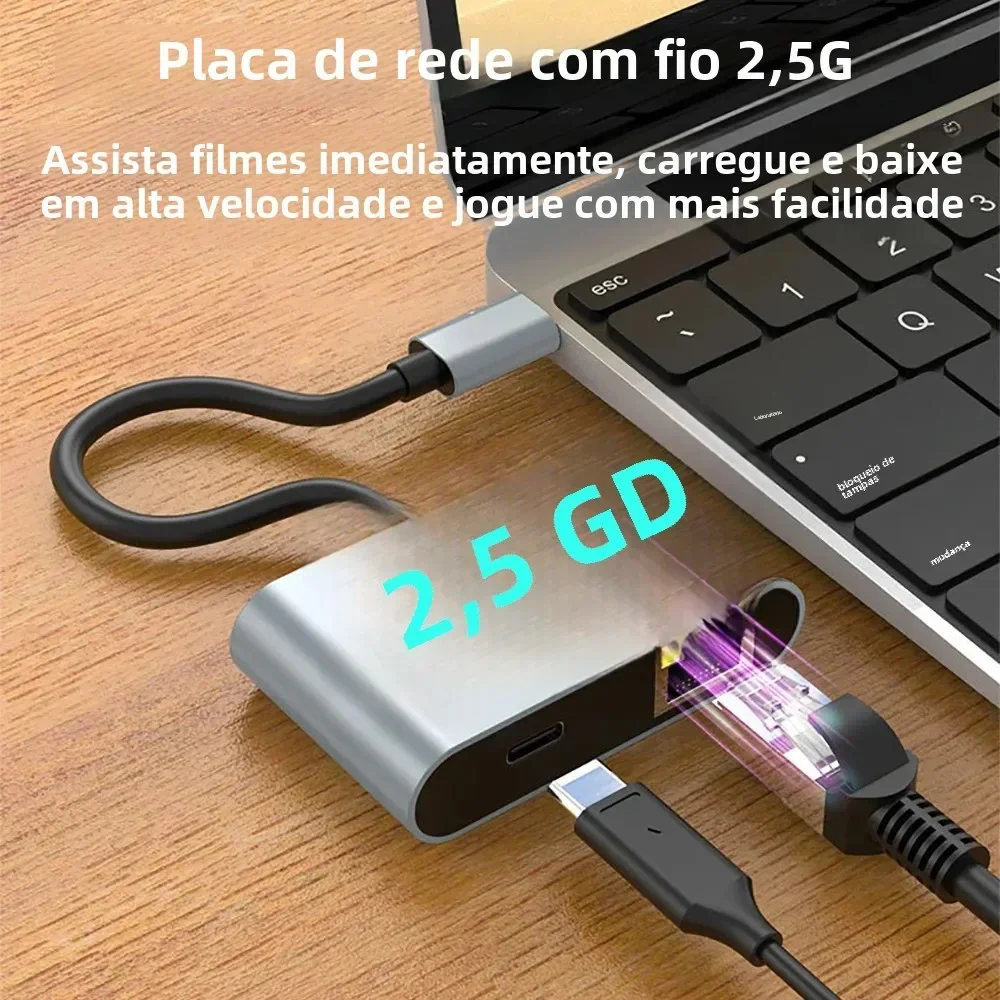 Pop USB C To 2.5Gbps Network Card Ethernet Adapter Driver-Free RJ45 Gigabit Ethernet Network Adapter For Laptop Windows 10/11 Ma