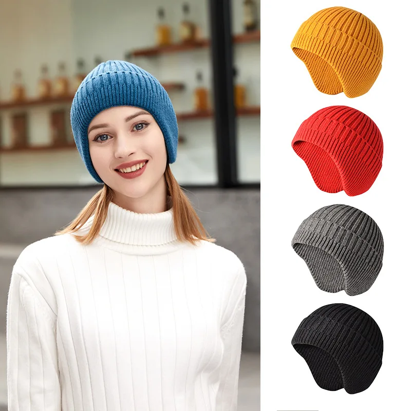 

Men Winter Knitted Hat Outdoor Cycling Ear Protection Cap Casual Fashion Warmth Brimless Hat Women Male Couple's Woolen Hat